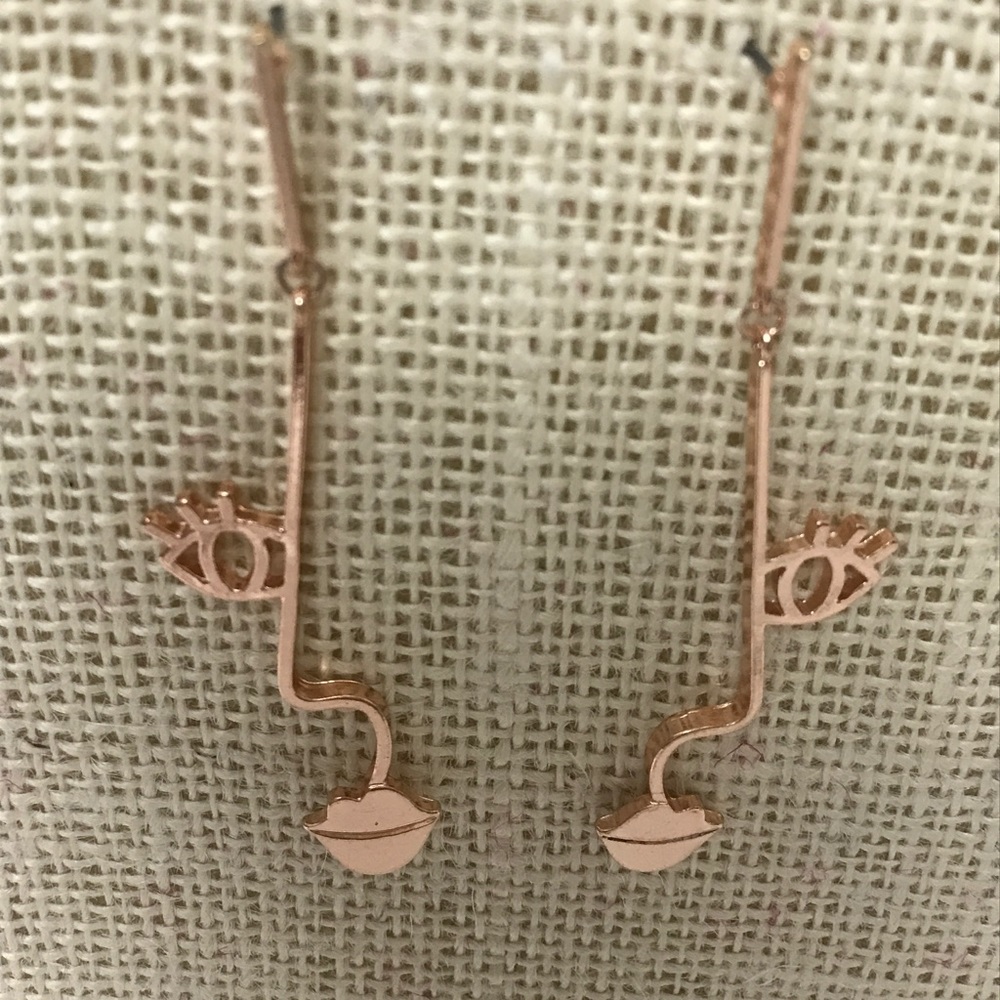 Rose Gold Abstract Face Earrings